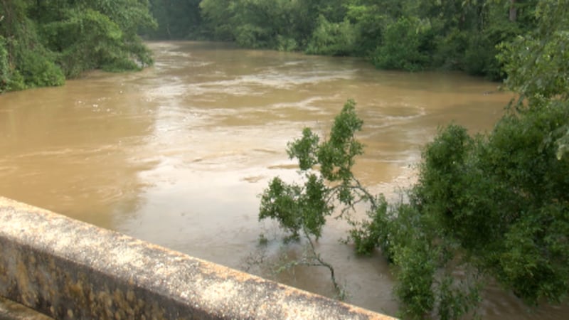 The Okatoma River rose to more than 24 feet during Friday morning's flash flooding.