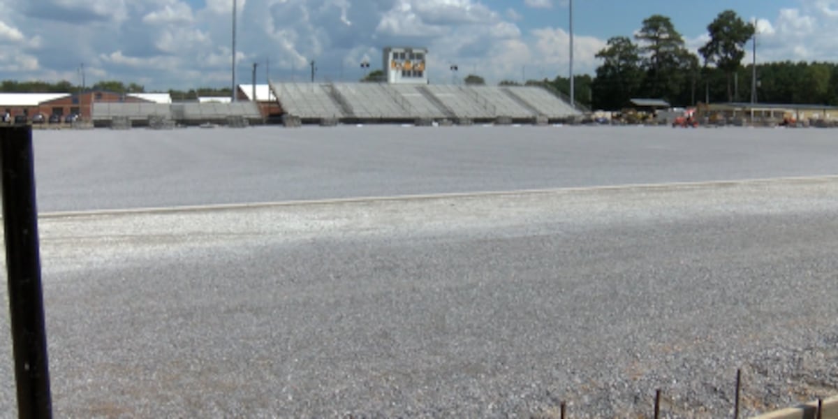 Turf replacement at NEJ back on schedule after high winds blow foam padding all over stadium