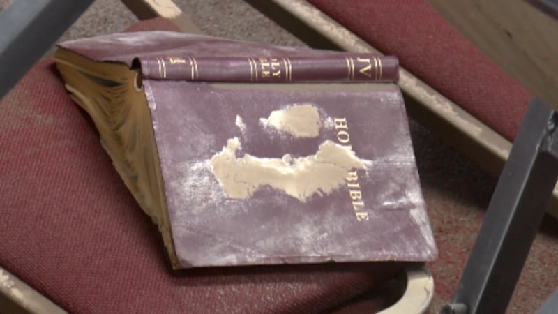 Bibles and other books were destroyed in a flash flood at the House of Restoration in Seminary...