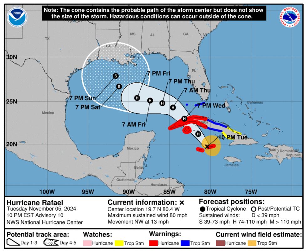 Becoming Rafael 10PM: Rafael becoming Hurricane, heading towards Cuba