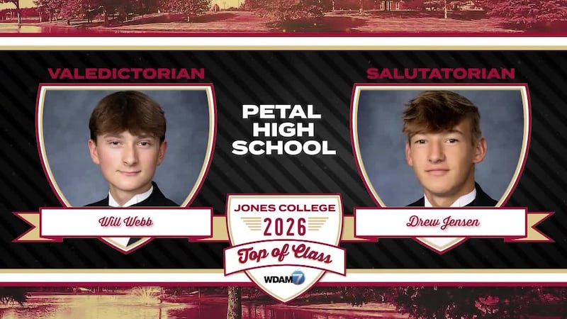 The top students at Petal High School are valedictorian Will Webb and salutatorian Drew Jensen.